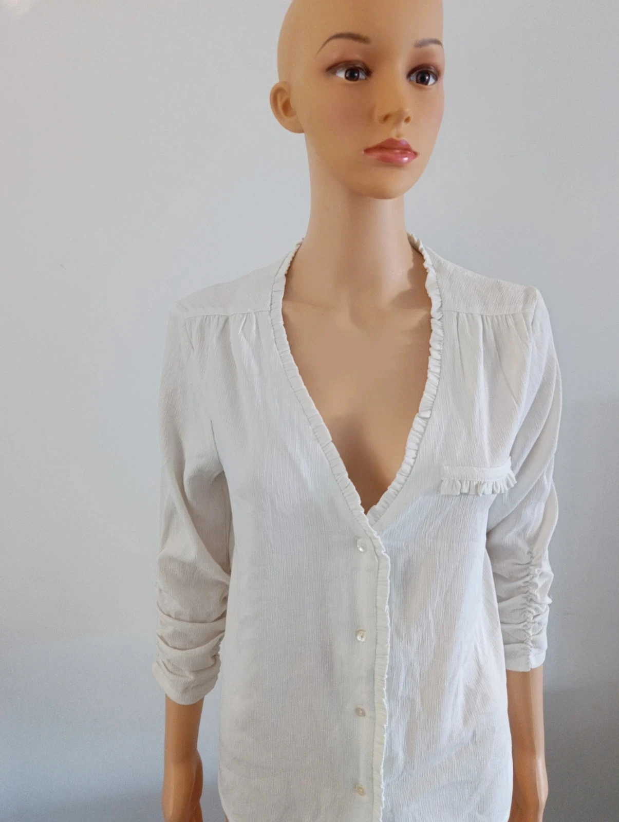 White Kaporal blouse XS – 3/4 smocked sleeves – fluid and elegant – photo 3